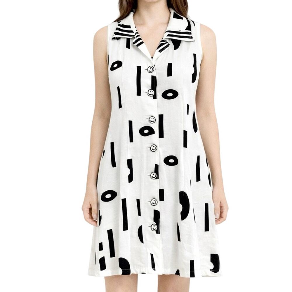 NEW NWOT RADZOLLI Sz Small Wearable Art Geometric Black White Artsy Unique Dress